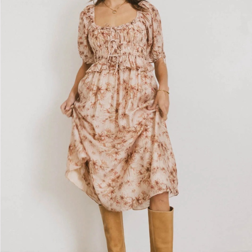Bohme Beige Floral Midi Dress - Picture 3 of 3